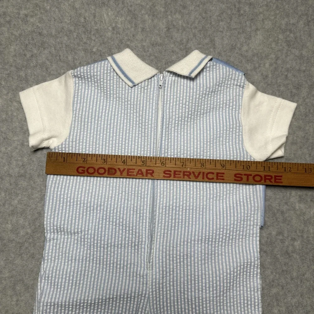 Vintage Baby Togs Overalls Outfit 3-6 Months Dog Puppy Seersucker Baby Blue NWOT